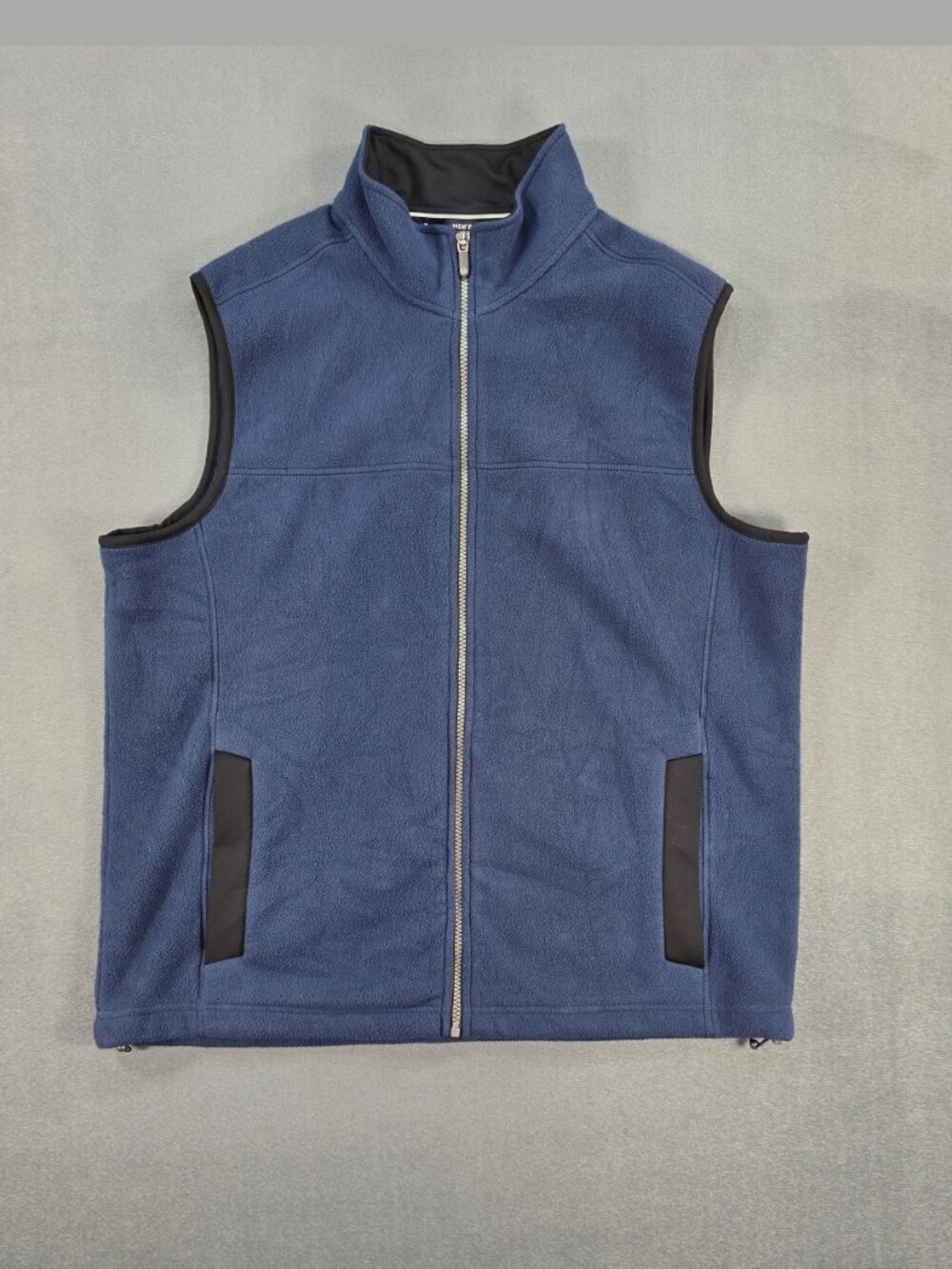 Lands' End Men's Fleece Vest Blue Full Zip Drawcord Hem Pockets Size L (42-44)